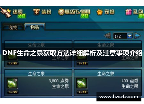DNF生命之泉获取方法详细解析及注意事项介绍